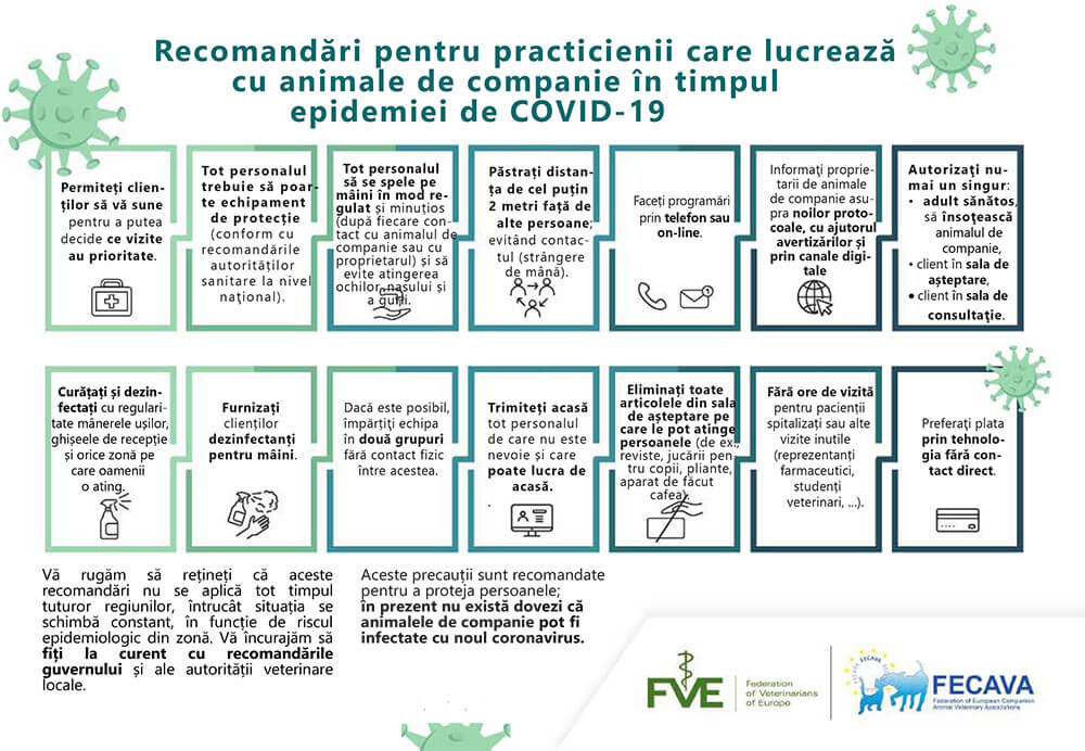 Recomandări pentru practicienii care lucrează cu animale de companie în timpul epidemiei de COVID-19